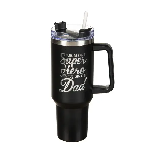 40 Oz Stainless Steel Tall Tumbler With Straw – 'Who Needs A Superhero When You Can Call Dad?' 1