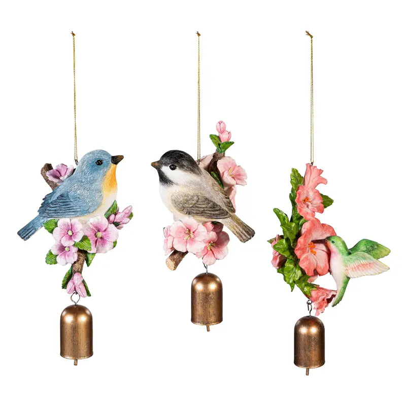 6" Spring-Activated Garden Bell – Resin Bird Sculpture With Jingle Sound 1