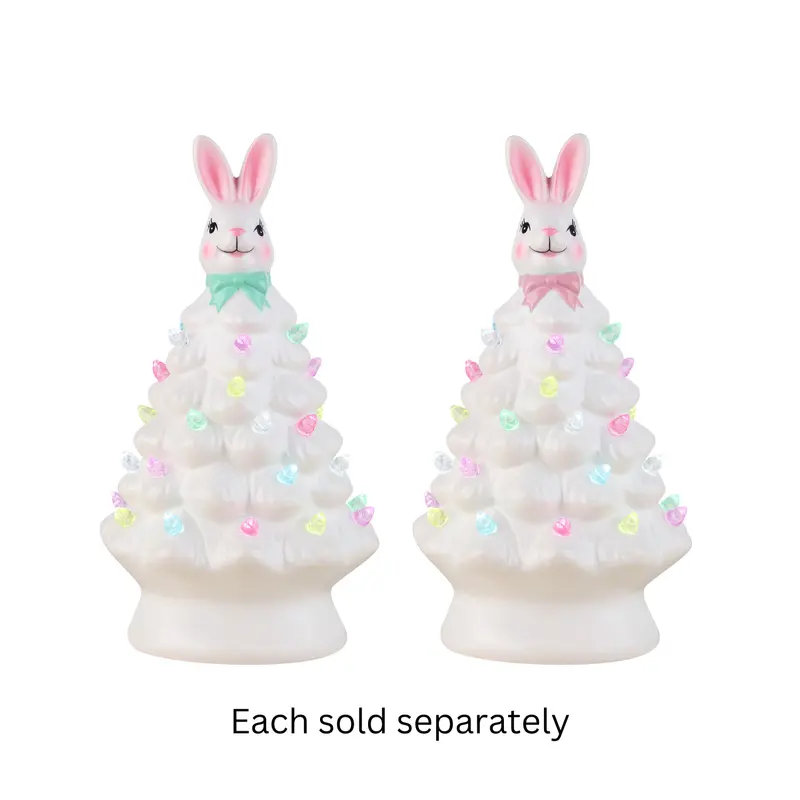 8" Led-Illuminated White Ceramic Easter Tree With Bunny Top 1