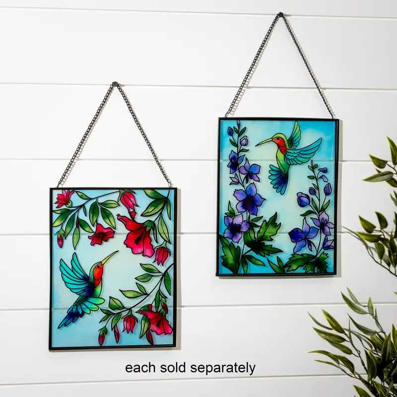 8" X 10" Hummingbird Stained Glass Wall Panel – Handcrafted Décor 1