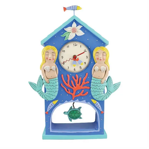 Allen Designs Twin Mermaid Wall Clock With Turtle Accents – Nautical Timepiece 1