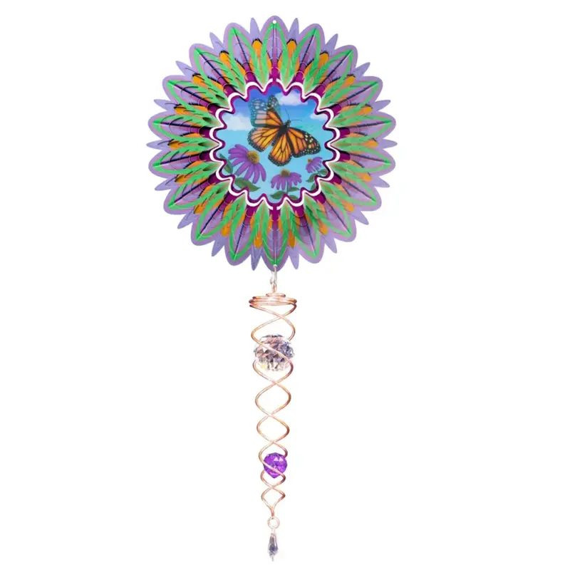 Animated Monarch Butterfly & Crystal Twister Wind Sculpture Set – 6.5" + 7.5" 1