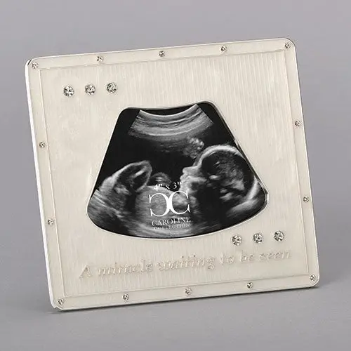 Baby Ultrasound Frame: 'A Miracle Waiting To Be Seen' – 4X3 Display With Ivory & Silver Jewels 1
