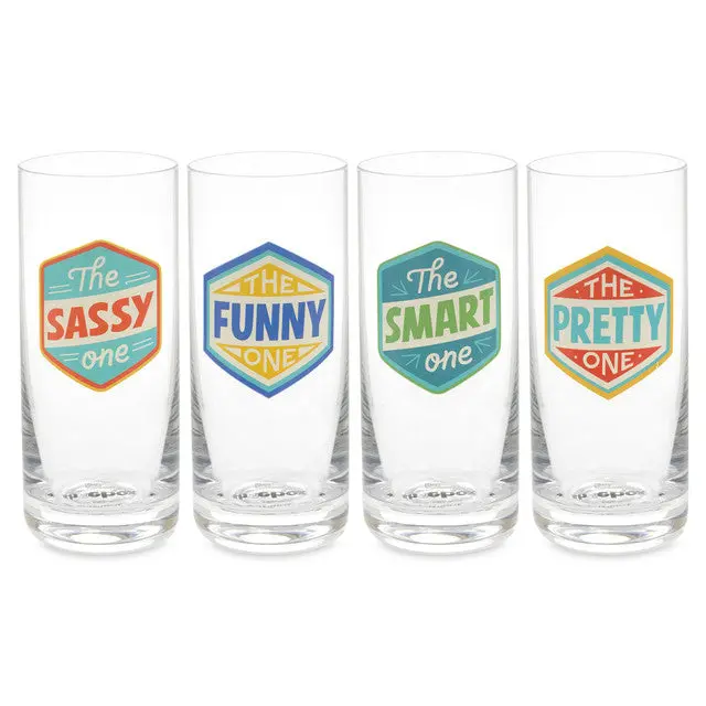 Badges Of Honor Drinking Glasses Set – Hallmark Quartet Of Witty Barware 1