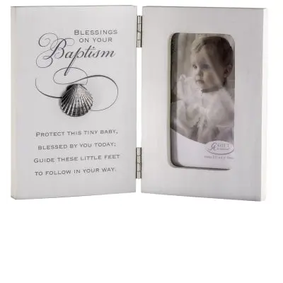 Baptism Keepsake Frame With Hinged Design And Seashell Motif 1
