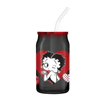 Betty Boop Winking Hearts Glass Tumbler – 16 Oz With Bamboo Lid & Glass Straw 1