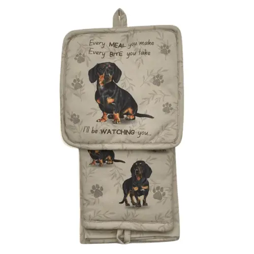 Black Dachshund Kitchen Set – Soft Cotton Oven Mitt, Potholder & Dish Towel 1