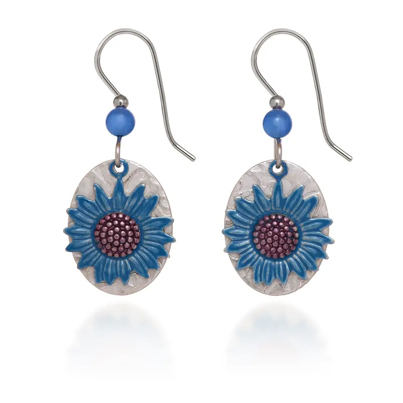 Blue And Silver Sunflower Stud Earrings By Silver Forest 1