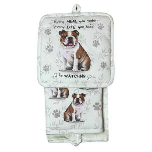 Bulldog Fan Kitchen Bundle – Matching Cotton Oven Mitt, Potholder & Towel 1