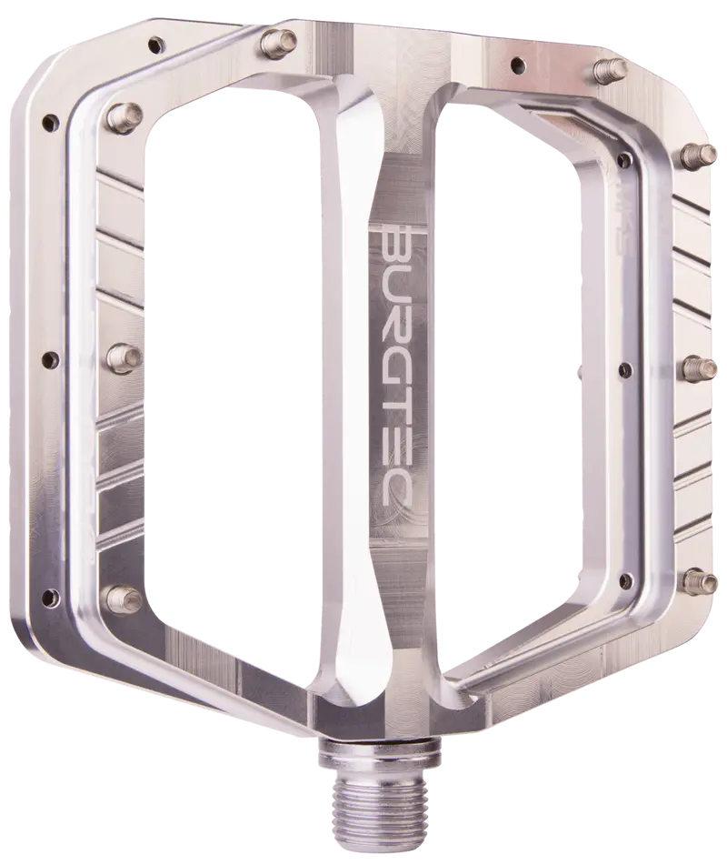 Burgtec Penthouse Mk5 Flat Pedals With Steel Boost Axles – Silver Finish 1