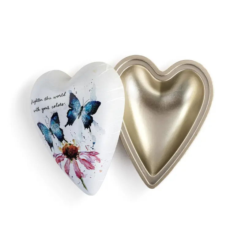 Butterflies & Coneflower Keepsake Box – 4-Inch Art Heart Design 1