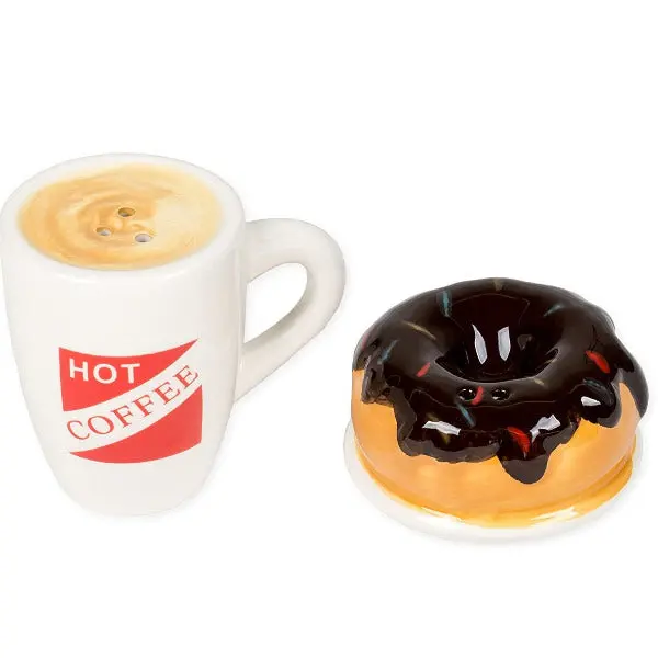 Coffee & Doughnut Ceramic Salt And Pepper Shakers – Whimsical Kitchen Set 1