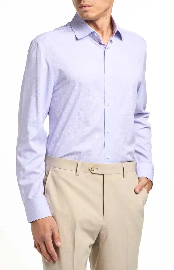 Construct Mini-Grid Brushed Long-Sleeve Shirt – 4-Way Stretch 1