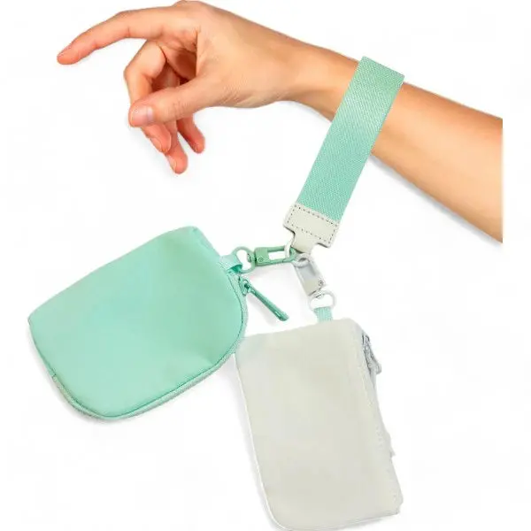 Contrast-Color Wallet Keychain Wristlet In Mint And White 1
