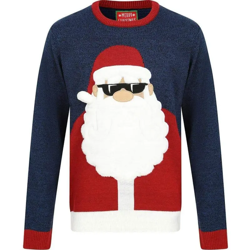 Cool Santa Kids' Christmas Jumper – Denim Blue 1