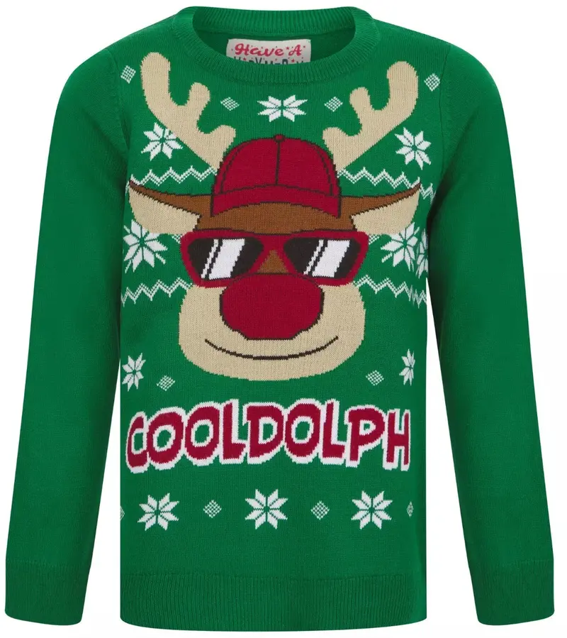 Cooldolph Kids' Christmas Jumper – Green 1