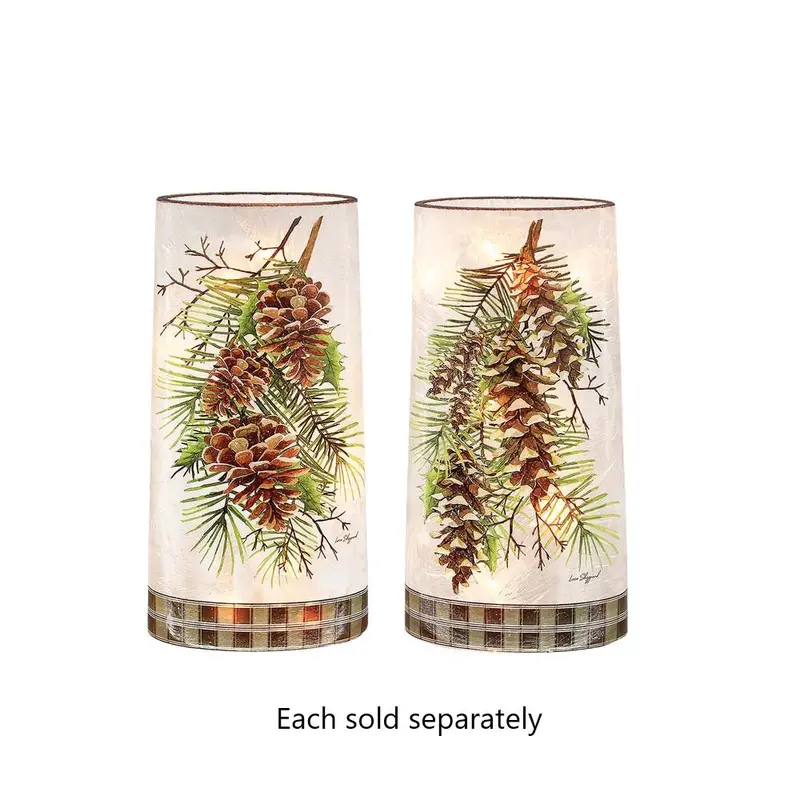 Country Pine Pre-Lit Glass Vase – 10-Inch Decorative Holiday Vessel 1
