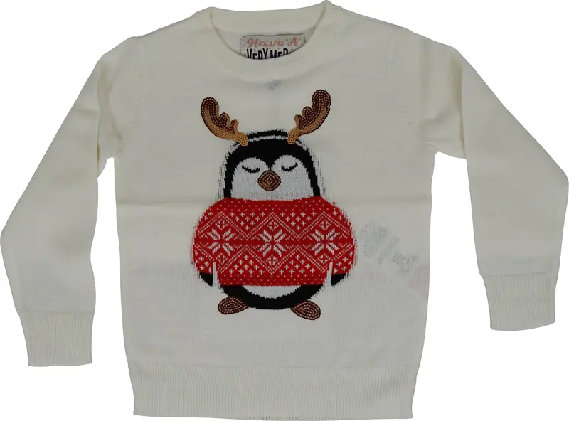 Cutie Penguin Kids' Christmas Sweater – Cream 1
