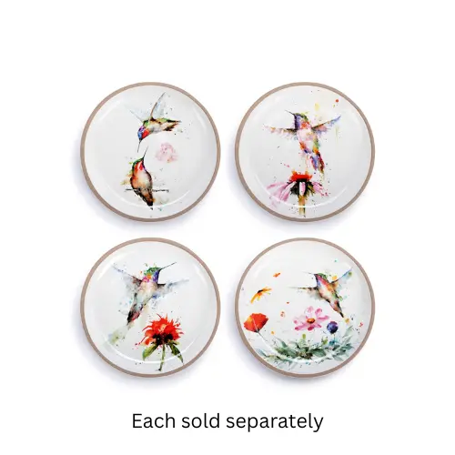 Dean Crouser In-Flight Hummingbird & Red Flower Appetizer Plate – 6.5-Inch Ceramic 1