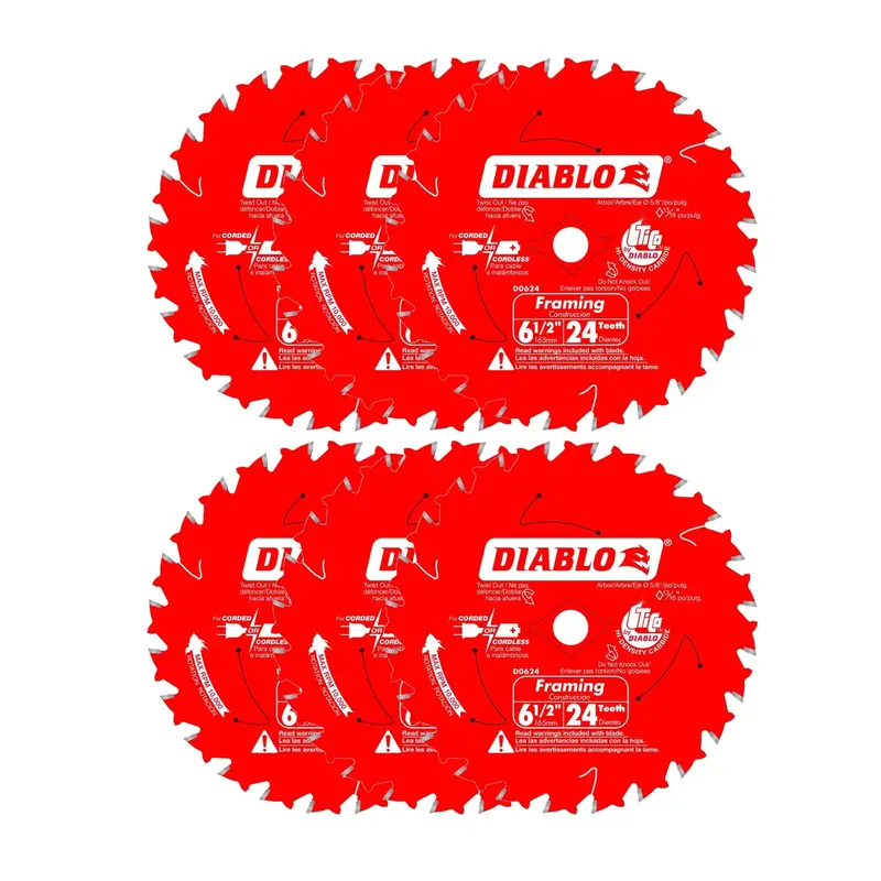 Diablo 6-1/2" Framing Saw Blade – 24-Tooth Atb Design, 5/8" Arbor (6-Pack) 1
