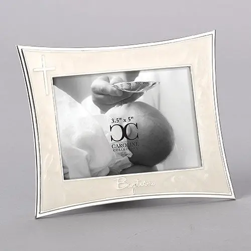Elegant Ivory And Silver Baptism Photo Frame For 3X5 Prints 1