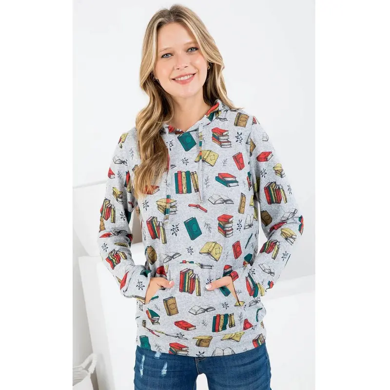 'For The Love Of Books' Hooded Pullover – Long Sleeve Sweatshirt With Kangaroo Pocket 1