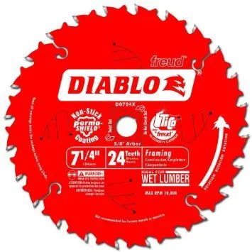 Freud Diablo D0724 7-1/4" Framing Blade – 24-Tooth Atb, Dual-Arbor Compatible (4-Pack) 1
