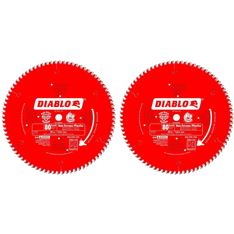 Freud Diablo D1080N 10" Non-Ferrous & Plastic Cutting Blade – 80-Tooth Tcg, 5/8" Arbor (2-Pack) 1