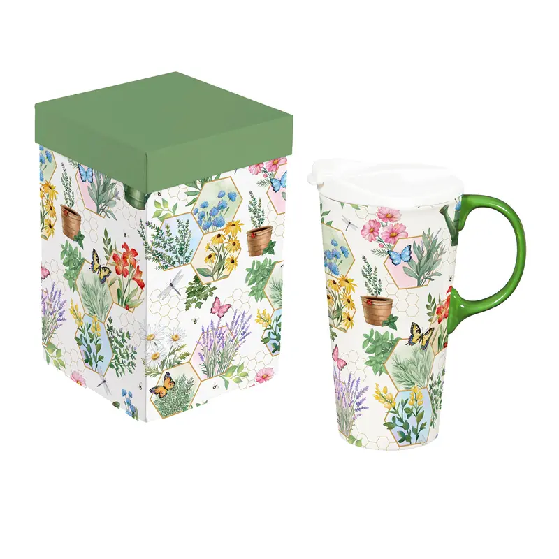Gardening Bliss Ceramic Coffee Mug – 17 Oz Botanical-Themed Latte Cup With Gift Box 1