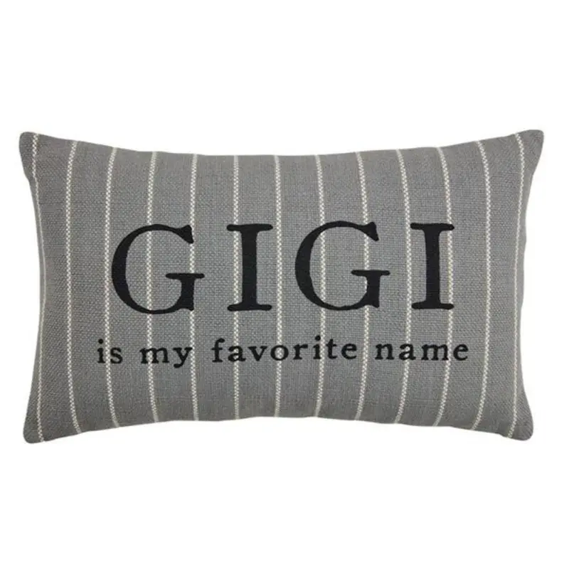'Gigi Is My Favorite Name' Textured Striped Lumbar Pillow – Cotton Woven Design 1