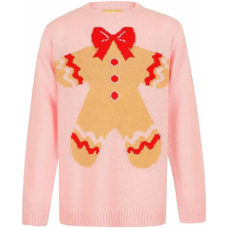 Gingerbread-Themed Kids' Christmas Jumper – Blush Pink 1