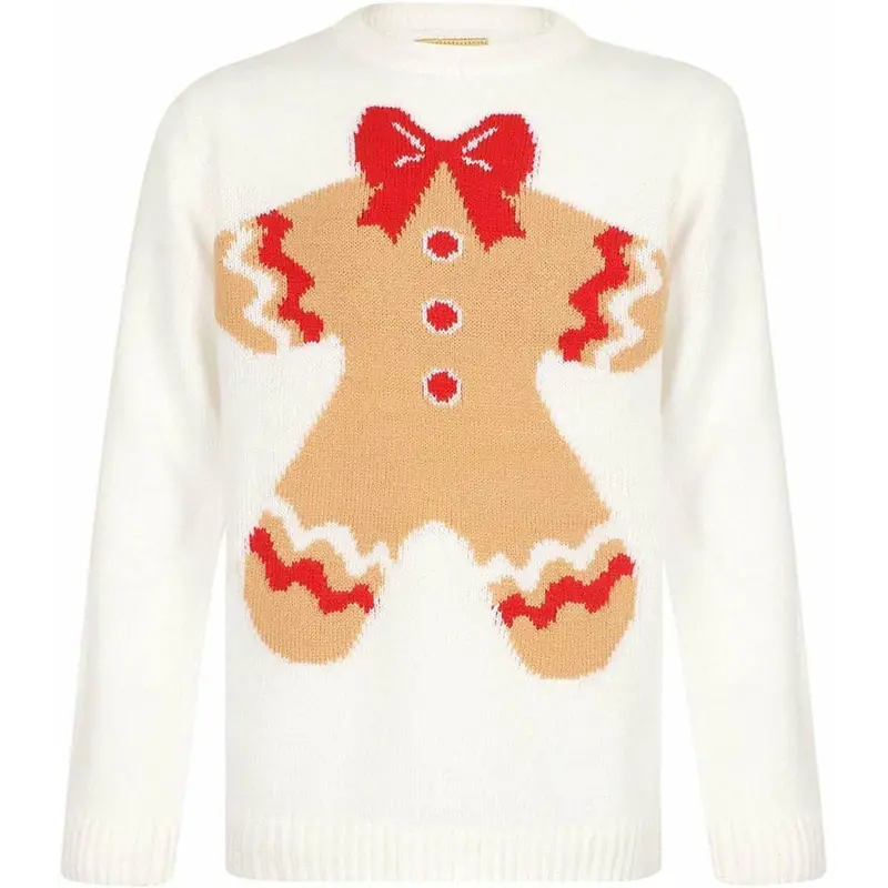 Gingerbread-Themed Kids' Christmas Jumper – Classic White 1
