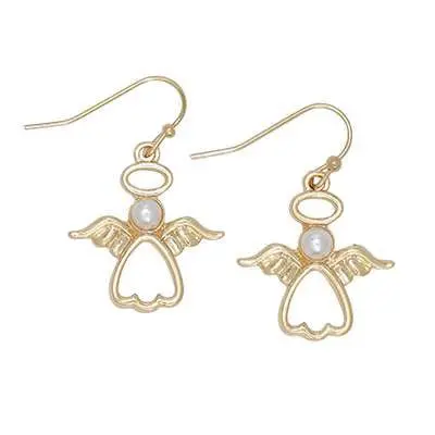 Gold Open Angel Earrings With Cultured Pearls 1