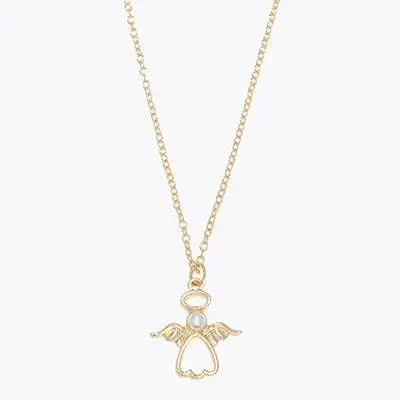 Gold Open-Arm Angel Necklace – Festive Pearl Accent Pendant 1
