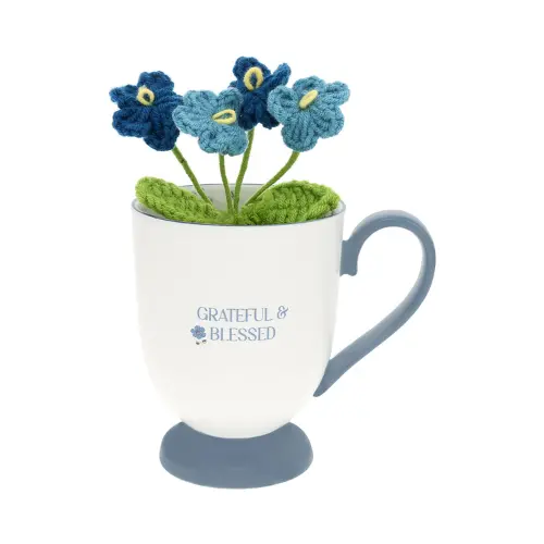 ‘Grateful And Blessed’ 13-Ounce Ceramic Mug With Removable Crocheted Floral Accents 1