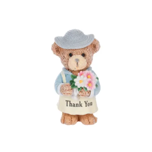 Gratitude-Themed Flocked Bear Figurine – 3-Inch Standalone Decor 1