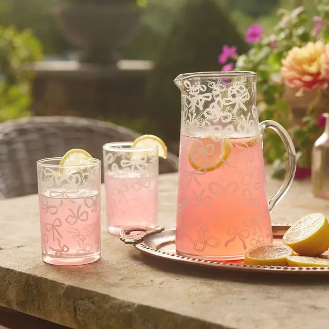 Hallmark Lacey Chabert Bow-Embellished Glass Pitcher – 45 Oz Elegant Serving Vessel 1