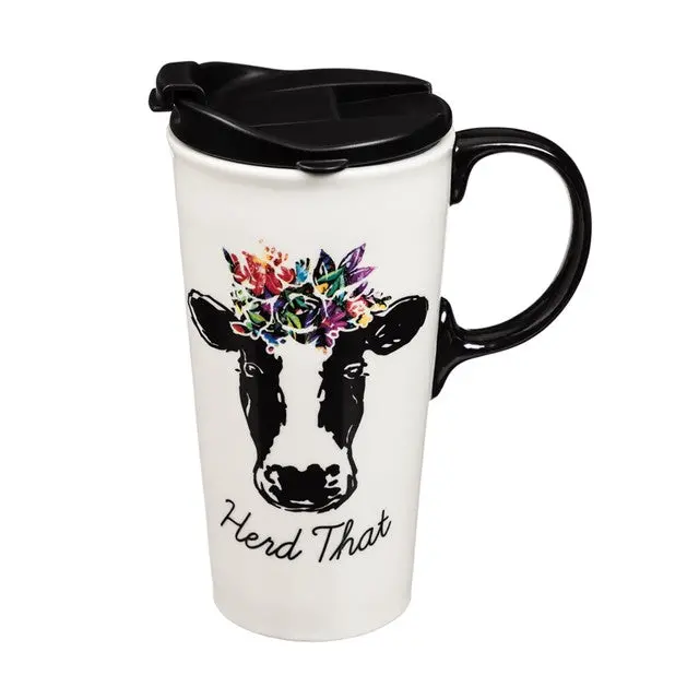 'Herd That' Cow-Themed 17 Oz Travel Tumbler With Lid & Gift Box 1