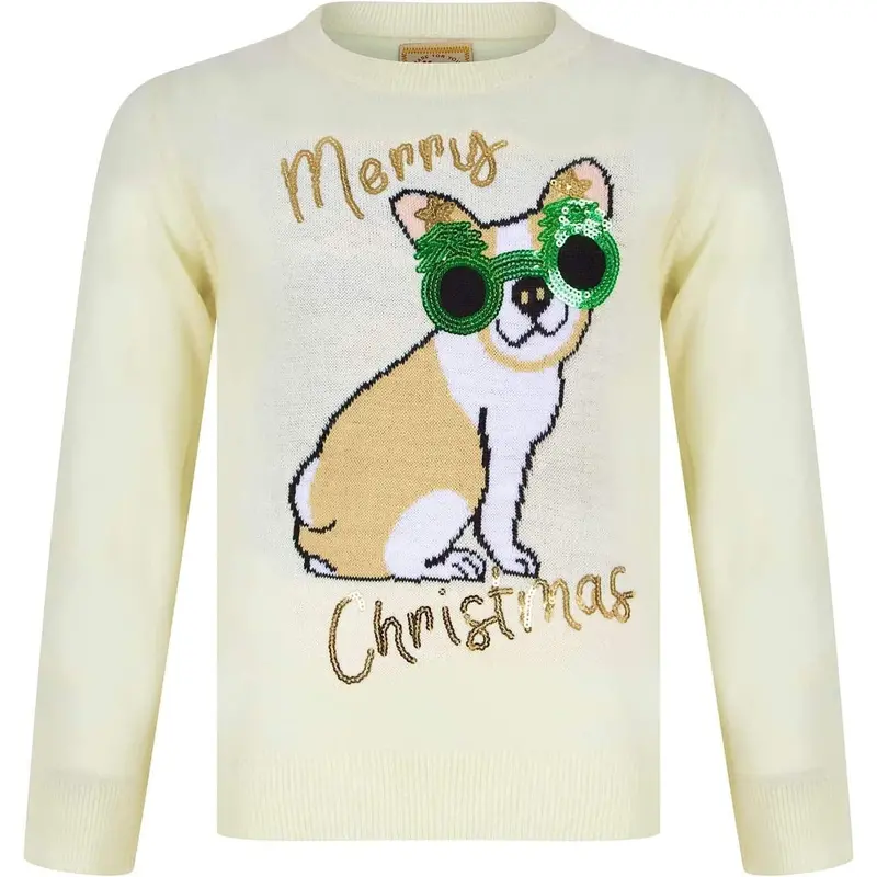 Holiday Dog Costume Set: Festive Glasses + Cream Junior Christmas Jumper 1
