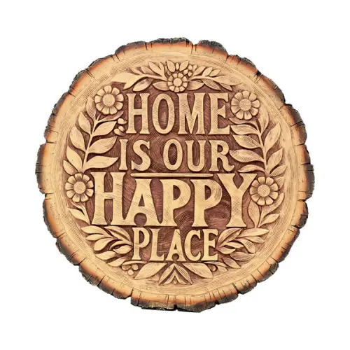 'Home Is Our Happy Place' Tree Trunk Resin Garden Stepping Stone (9.5") 1