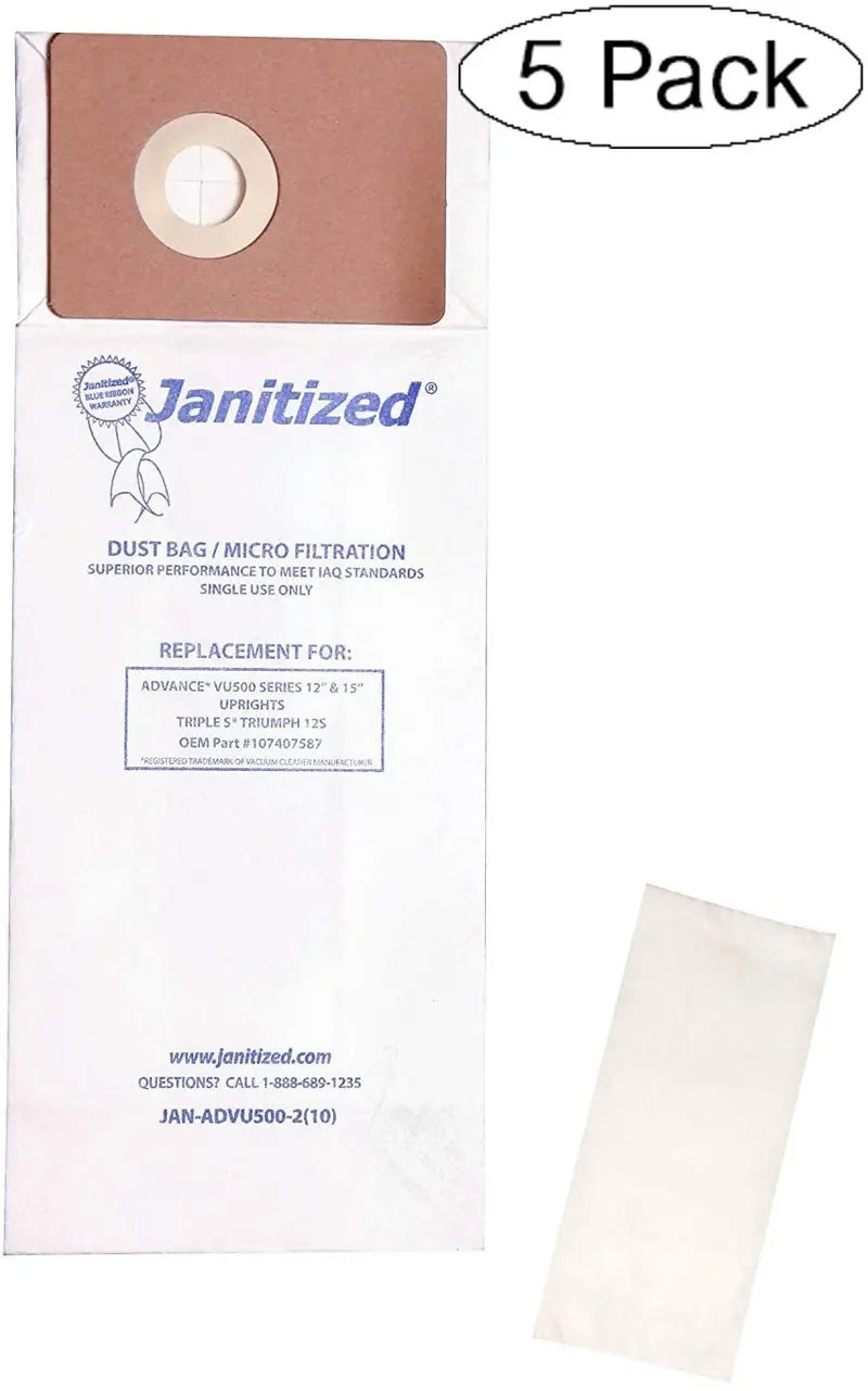 Janitized Jan-Advu500-2(10) Advance Vu500 Commercial Vacuum Paper Bags – 10-Pack With 2 Pre-Filters 1