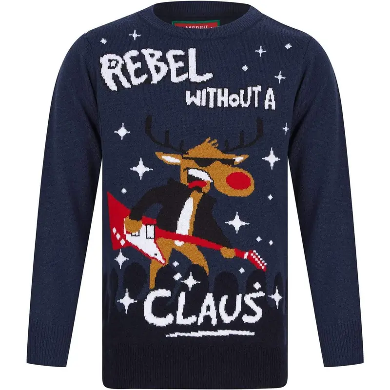 Junior 'Rebel Without A Claus' Festive Jumper – Navy 1