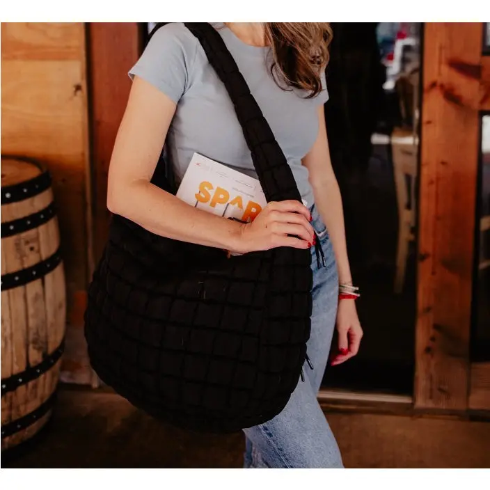 Katydid Quilted Hobo Tote – Oversized Black Bag 1
