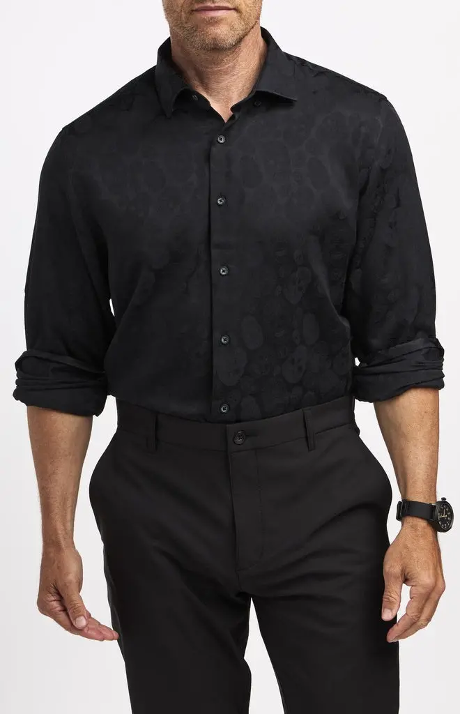 Luchiano Visconti Skull-Print Long-Sleeve Casual Shirt 1