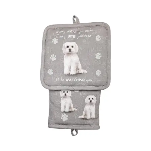 Maltese-Inspired Cotton Kitchen Essentials Bundle: Mitt, Holder & Towel 1