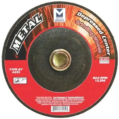 Mercer Abrasives 4" Type 27 Depressed-Center Grinding Wheel – 1/4" Arbor, 3/8" Thickness 1