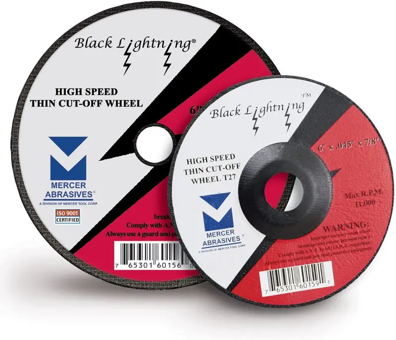 Mercer Abrasives Black Lightning 6" X 0.040" Type 1 Cut-Off Wheels – High-Speed Thin Grinding Wheels 1