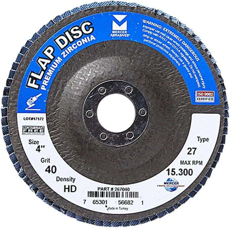 Mercer Industries 267040 High-Density Zirconia Flap Disc – Type 27, 4" X 5/8", Grit 40 (10-Pack) 1