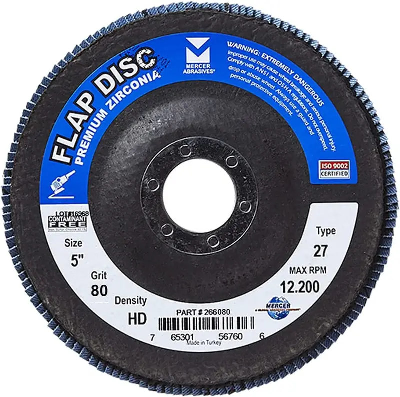 Mercer Industries 5" X 7/8" Zirconia Flap Discs – High-Density Type 27 Discs, Grit 80 (10-Pack) 1