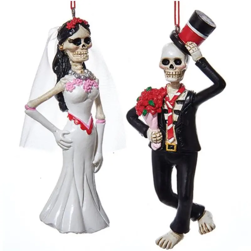 Mexican Folk Art Skeleton Couple Ornament For Día De Muertos 1